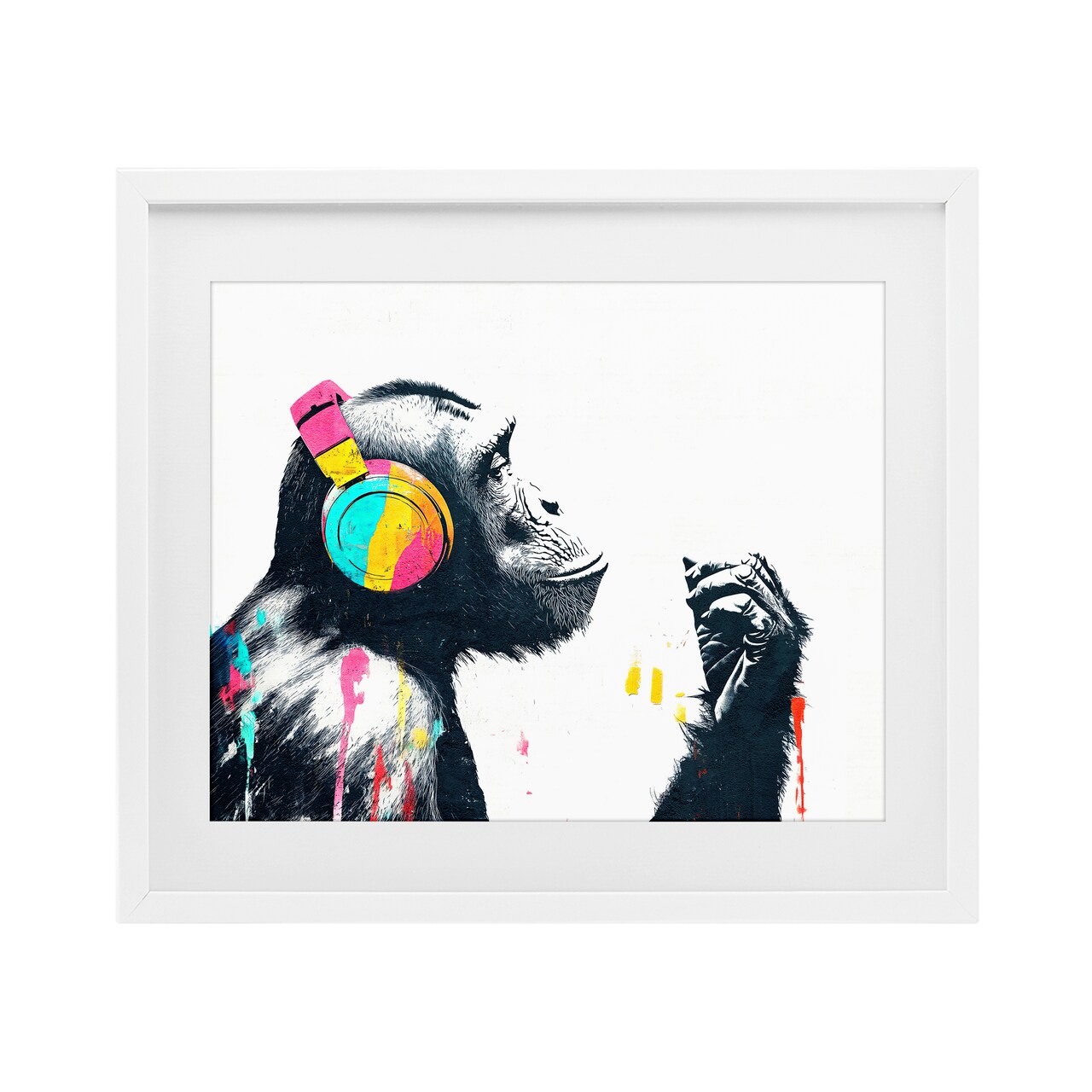 Stupell Industries Ape On Air Headphones Framed Print Under Glass, design by Svetlana Aleynikova